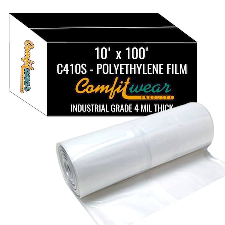 Comfitwear Polyurethane Film Strong Industrial Strength Clear 10' x 100' Heavy Duty 4 Mil Thick Plastic Sheet C410S